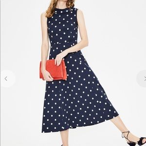 Boden Aria Ponte Midi Dress, 4, Navy Dot